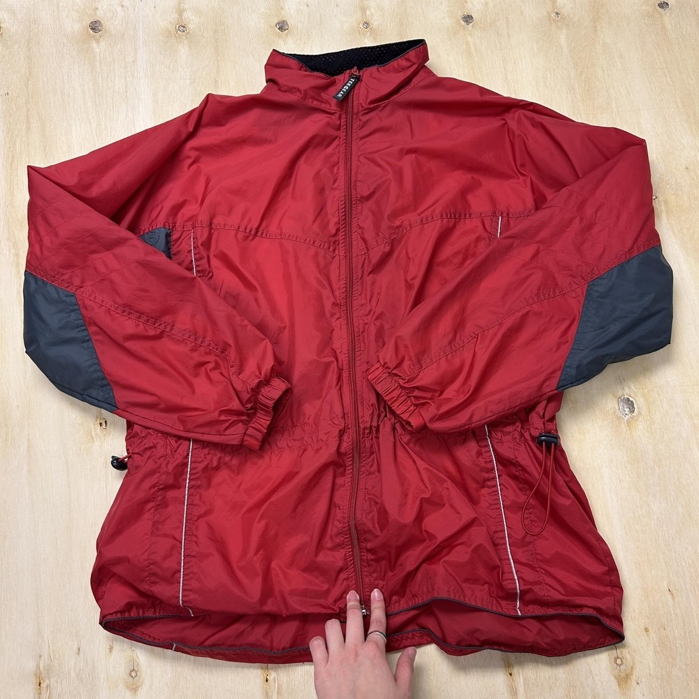 Vintage Tek Gear Jacket Mens Large Red Zip Colorblock Windbreaker Nylon Lined